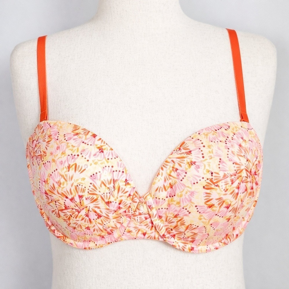 Victoria's Secret Lined Strapless Demi Bra Orange Sequin Multiway Straps SZ 36D